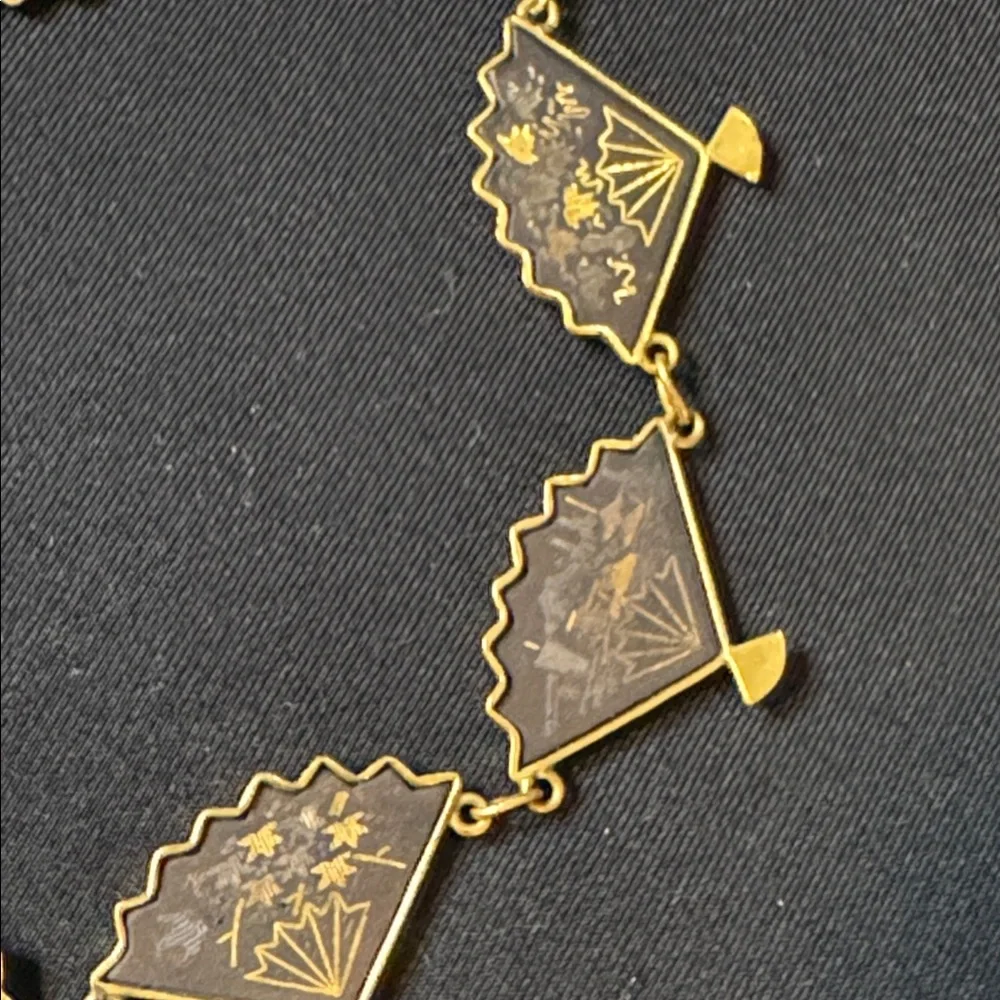 Japanese Amita Damascene fan shaped necklace,